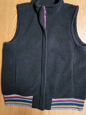 Life is Good Women's Faux Sherpa Full-Zip Vest with Striped Trim Size Large